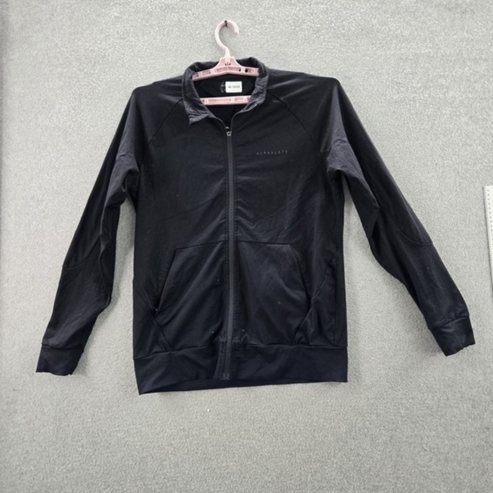 Alphalete Men Jacket M Black Nylon Spandex Activewear Logo‎ Zipper Long Sleeve